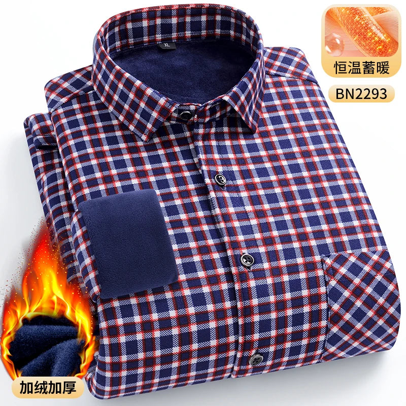Men's Warm Long-Sleeved Shirt with Double-Sided Fleece, Winter Casual, Cold-Resistant, Street Fashion, Comfortable and Versatile