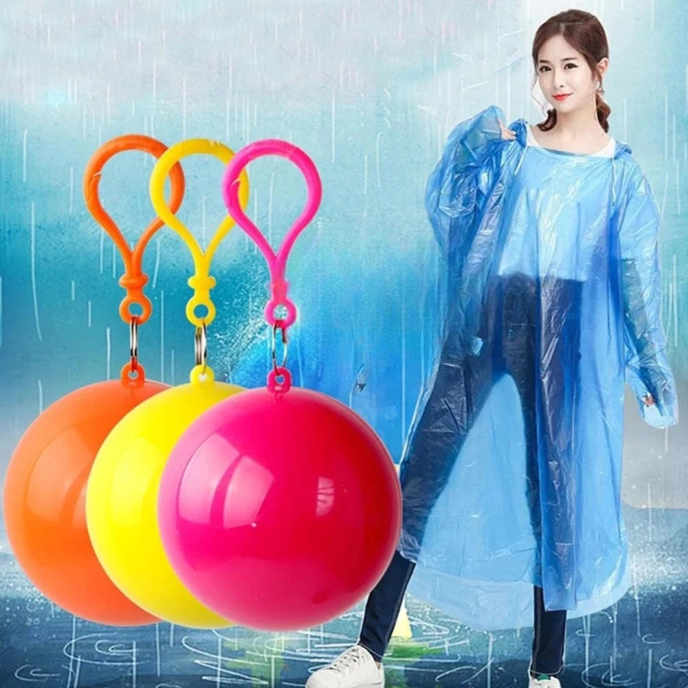Portable Disposable Raincoat Keychain Compression Ball Pocket Outdoor Travel Adult Hangable Poncho Camping Gear