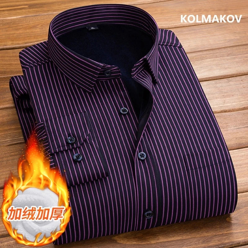 2026 Winter New arrival Men's Fashion Casual Long Sleeve Shirt autumn Men Fleece Thick Warm High Quality Large Size Shirt M-4XL