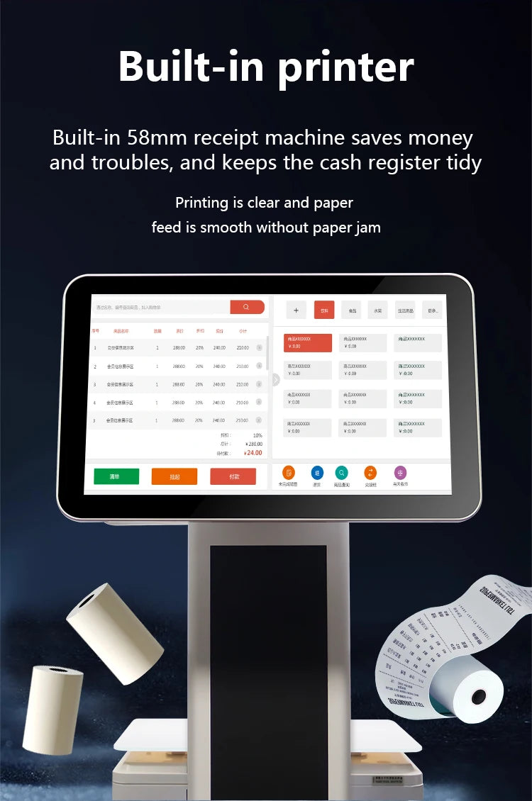 15.6 Inch Dual Touch Screen Desktop POS Terminal All in One PC with Printer Electronic Weighing Scale Supermarket
