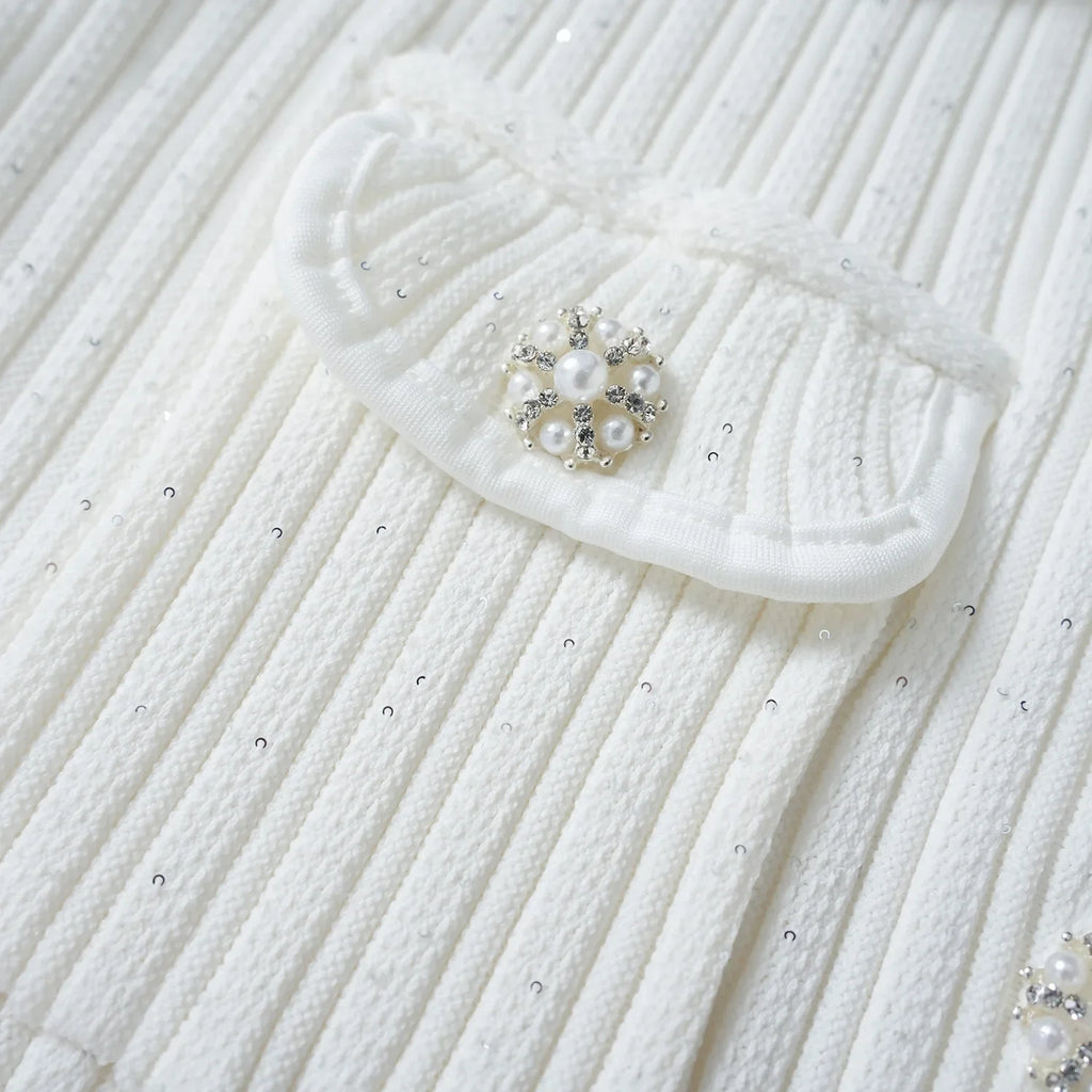Brand Designer Polo Knitted Dress Women Summer Short Sleeve Single Breasted Flower Button Knitting Sweater Mini Dresses