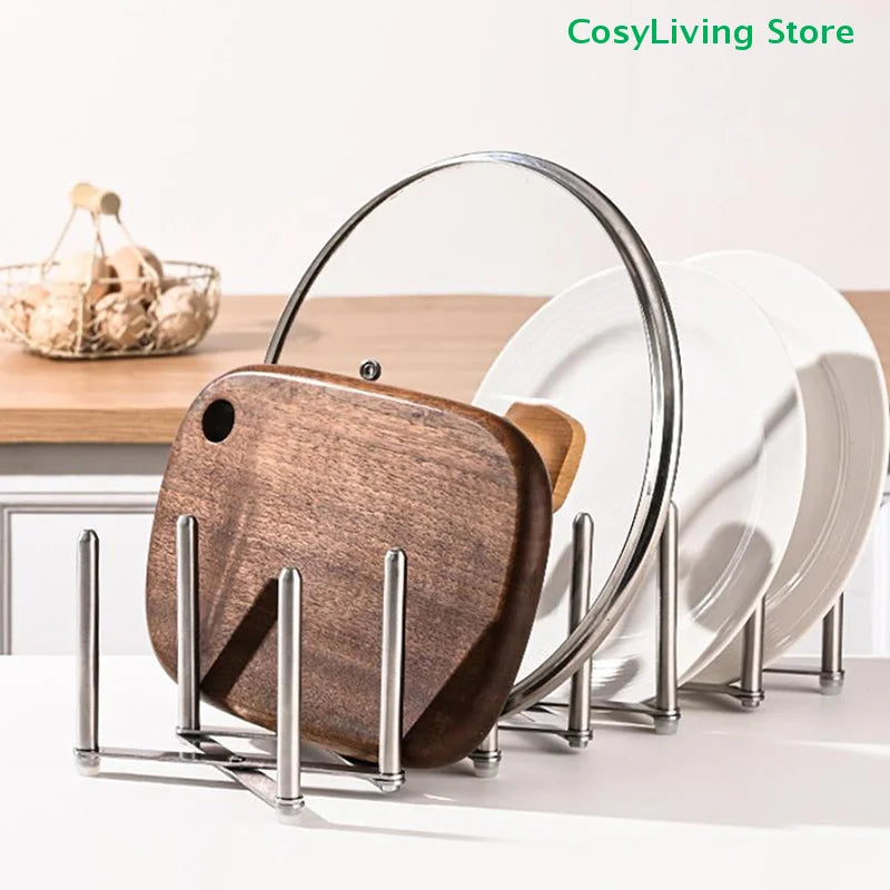 Retractable Foldable Stainless Steel Plate Dish Holder Shelf Pot Lid Rack Pan Lid Organizer Tableware Storage Kitchen Gadgets