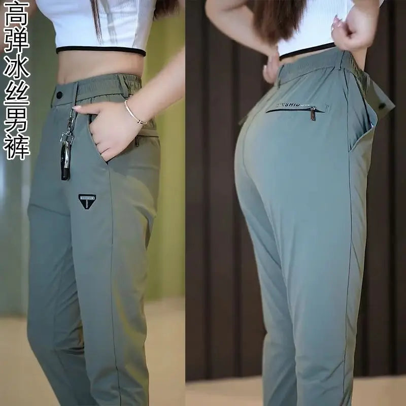 High Elasticity Ice Silk Casual Pants Men's Summer Thin Style Quick Dry Fashion Business Straight Leg Pants