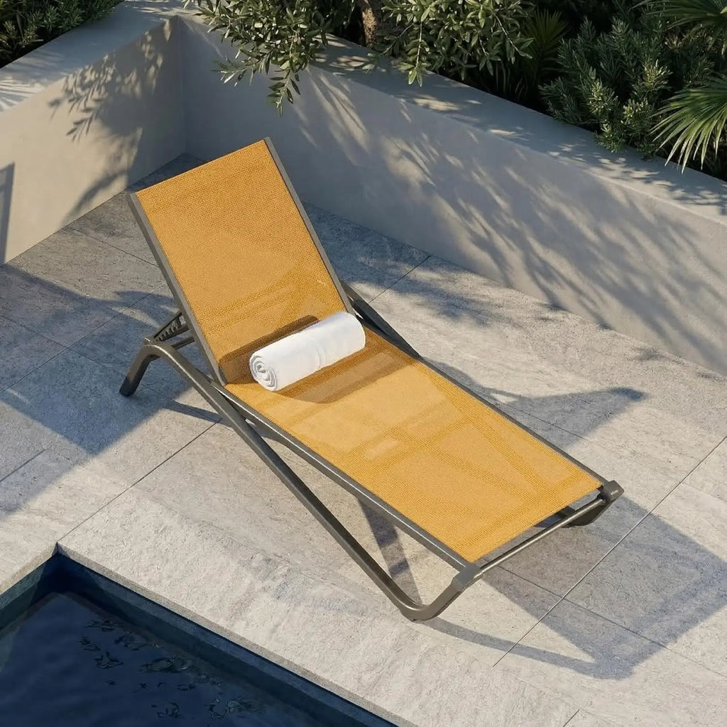 Adjustable Patio Chaise Lounge Outdoor Textilene Sun Bed for Pool Deck Rust-Proof Aluminum Frame, Custom