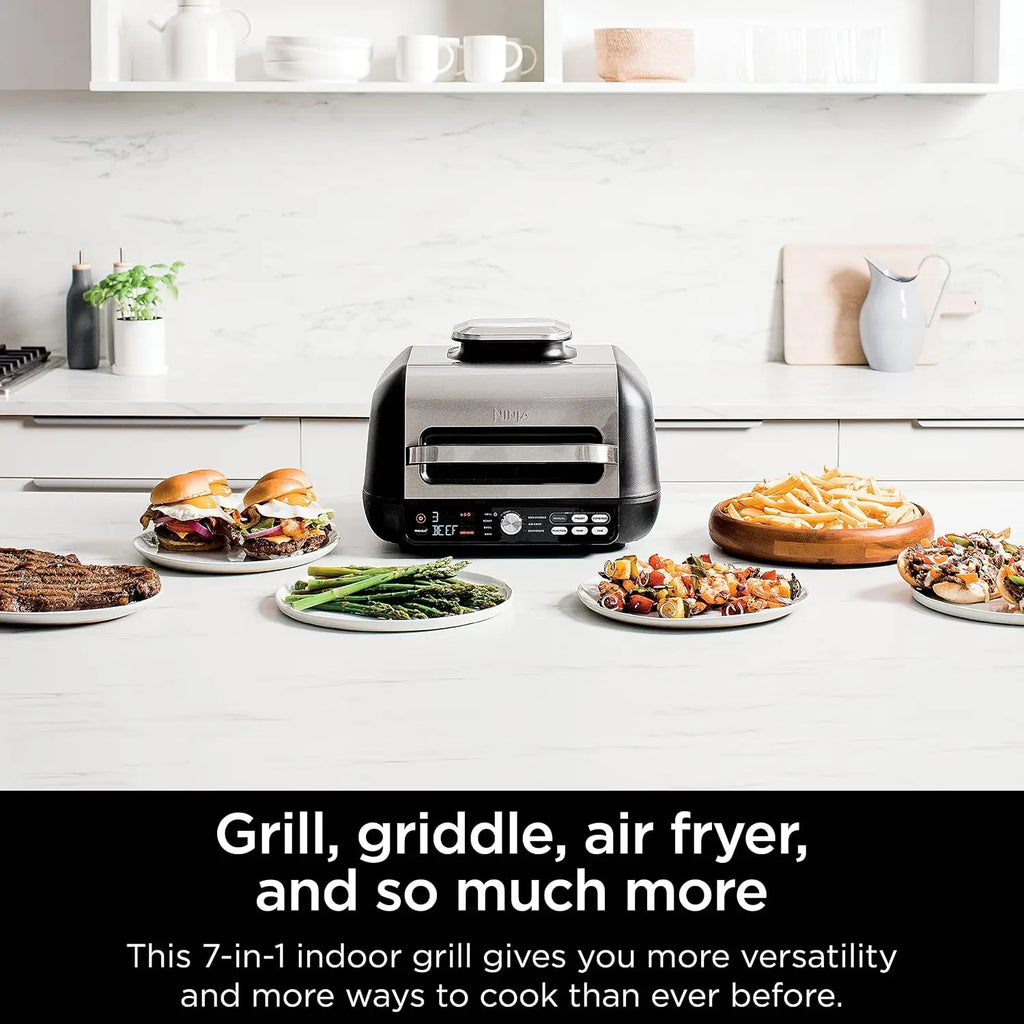 7-in-1 Indoor Grill & Griddle Combo, Air Fry, Dehydrate & More, Open or Closed Use, Power Grate, Flat Top, Crisper, Smart Thermo