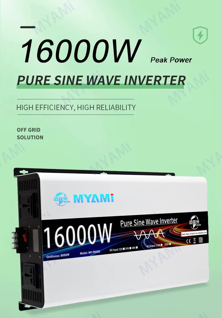 Myami 8000w Peak Solar Power Inverter 16000w Dc 24v 48v Ac 110v 220v Off-grid Pure Sine Wave Air Conditioner Motor Industrial