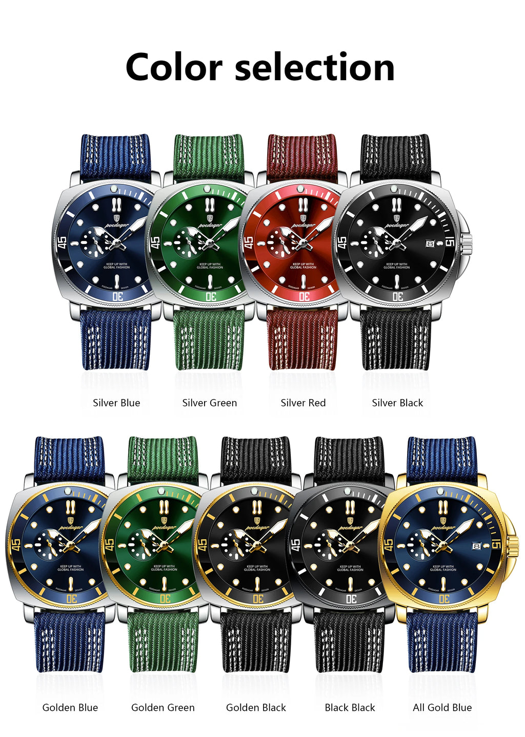 POEDAGAR Sport Military Men Clock Waterproof Luminous Date Top Luxury Watch For Man Nylon Leather Quartz Men's Watches Reloj+Box