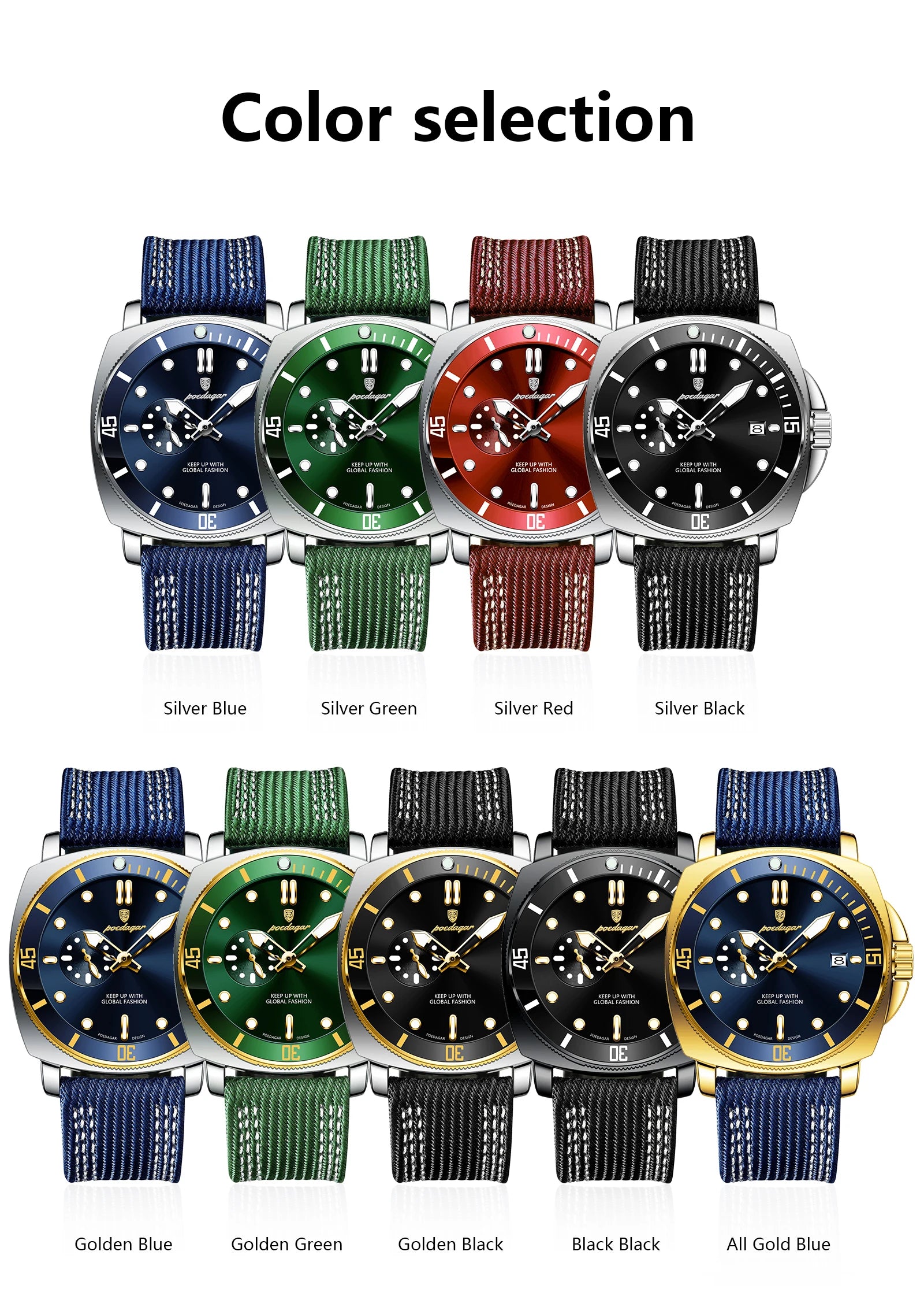 POEDAGAR Sport Military Men Clock Waterproof Luminous Date Top Luxury Watch For Man Nylon Leather Quartz Men's Watches Reloj+Box