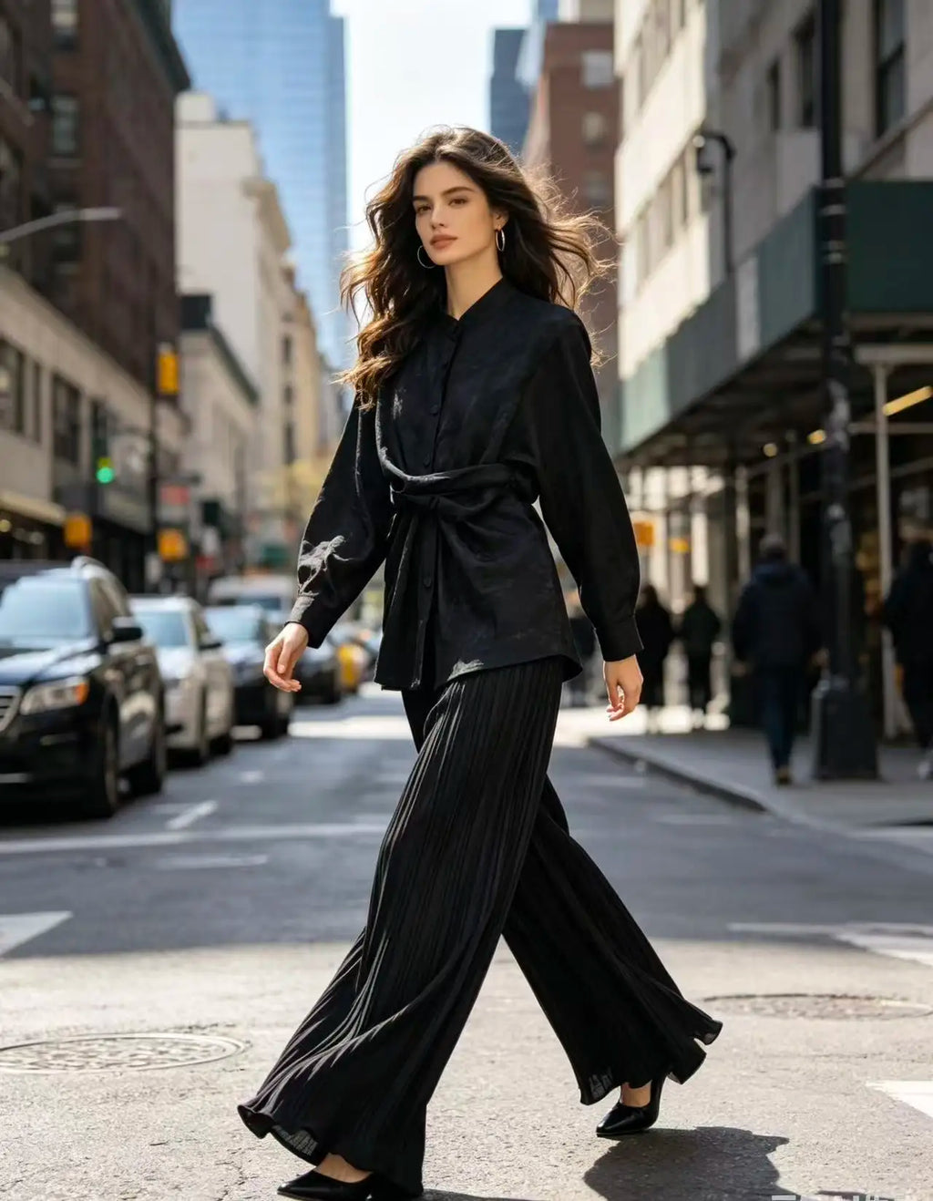 Summer Retro Print For Women Suit Chic and Elegant Outifits Top+High Waist Wide Leg Pleated Long Pants 2 Piece Set 2026