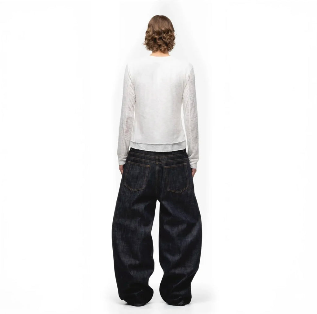 Japanese Raw Denim Loose Fit Jeans Classic Unwashed Cotton Workwear Baggy Trousers for Men