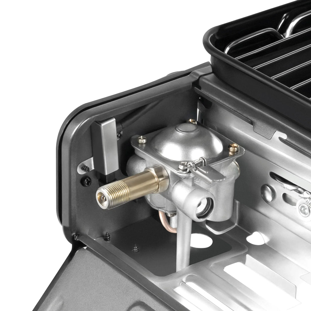Portable Butane Gas Grill Stove Dual Inlets Adjustable Firepower with Carrying Case Grill Net for Camping Outdoor Use