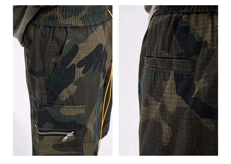 High Street Washing Trend Camouflage Tooling Shorts Men's Retro Casual Loose Summer Drawstring Versatile Trend Five-Point Pants