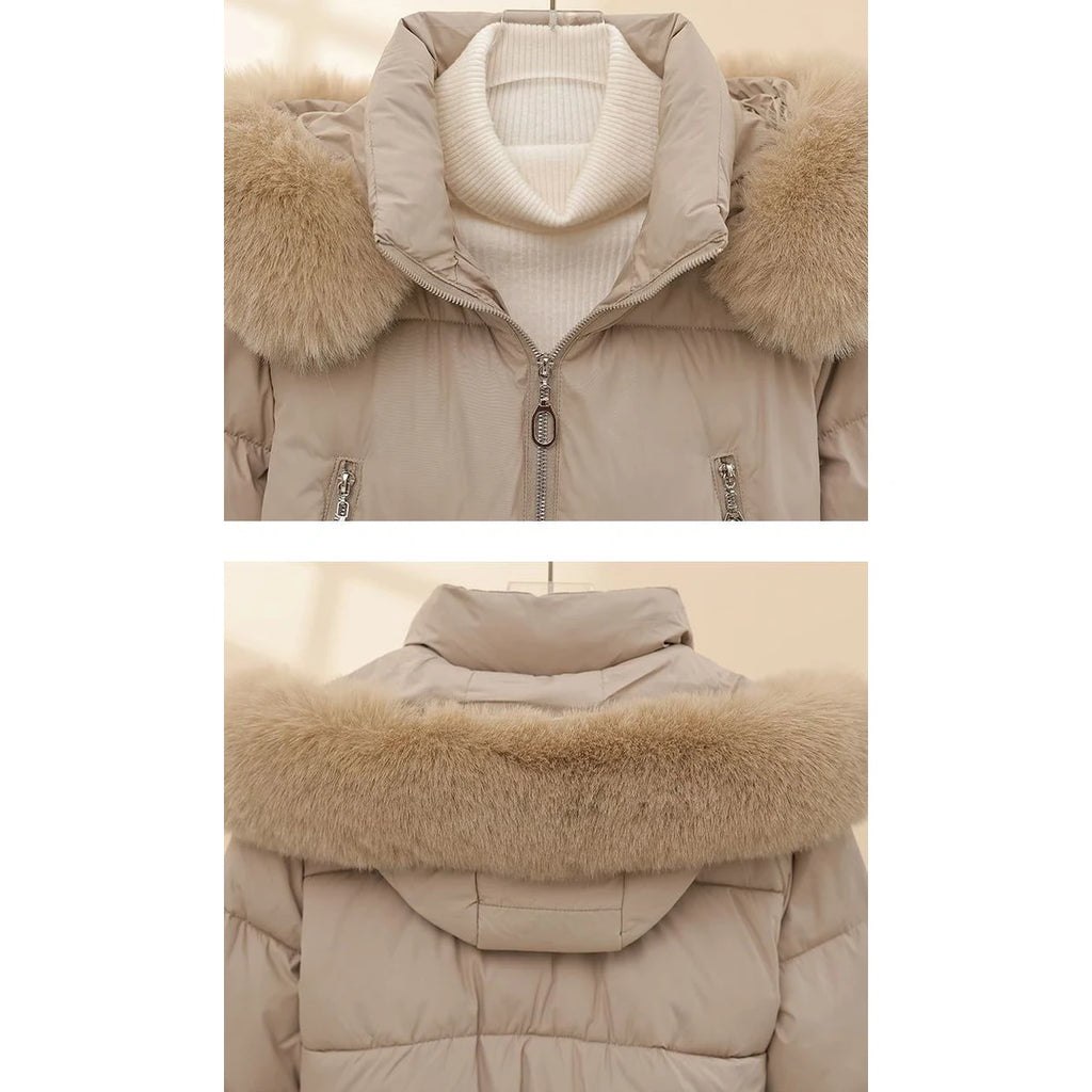 Korean Faux Fur Trim Hooded Puffer Coat Outerwear Women Black Cropped Zip Pocket Rib Hem Loose Short Warm Winter Jacket