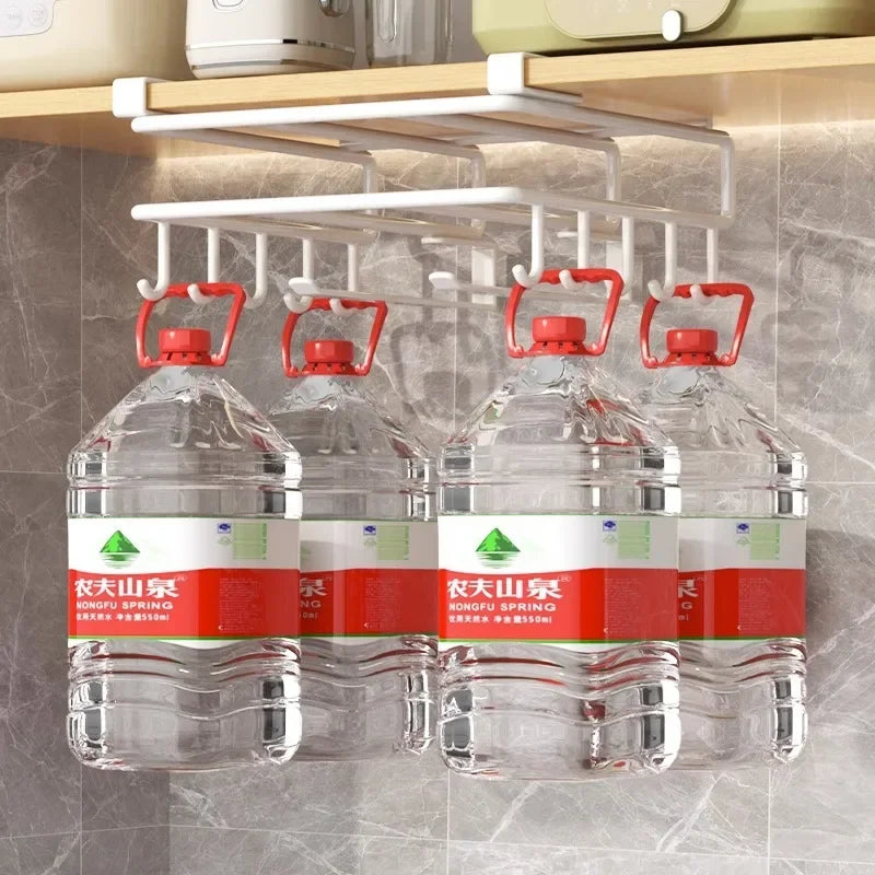 Kitchen Hanging Organizer Rack with Hooks Under Cupboard Paper Towel Rags Hanger Cutting Board Pot Cover Holder Storage Shelf