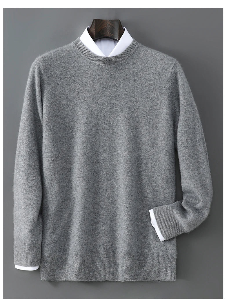 New Autumn And Winter Pure Wool Sweater Men's Round Neck Loose Thick Pullover Sweater Solid Color Cashmere Knitted Base Sweaters