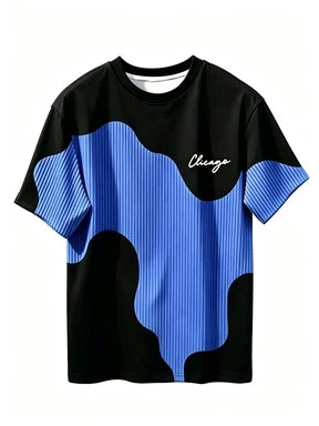 European and American Men's Summer Simple Letter Splicing Print Comfortable and Breathable Round Neck T-shirt Outdoor Casual Top