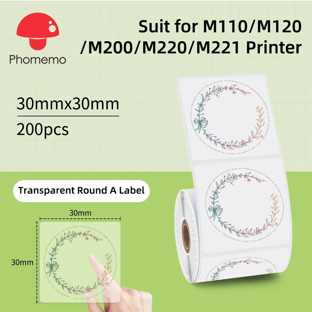 Label Sticker for Phomemo M110 M220 M221 M120 Mini Portable Printer 20-50mm Thermal Label Printer Stickers Pocket Labeling Maker