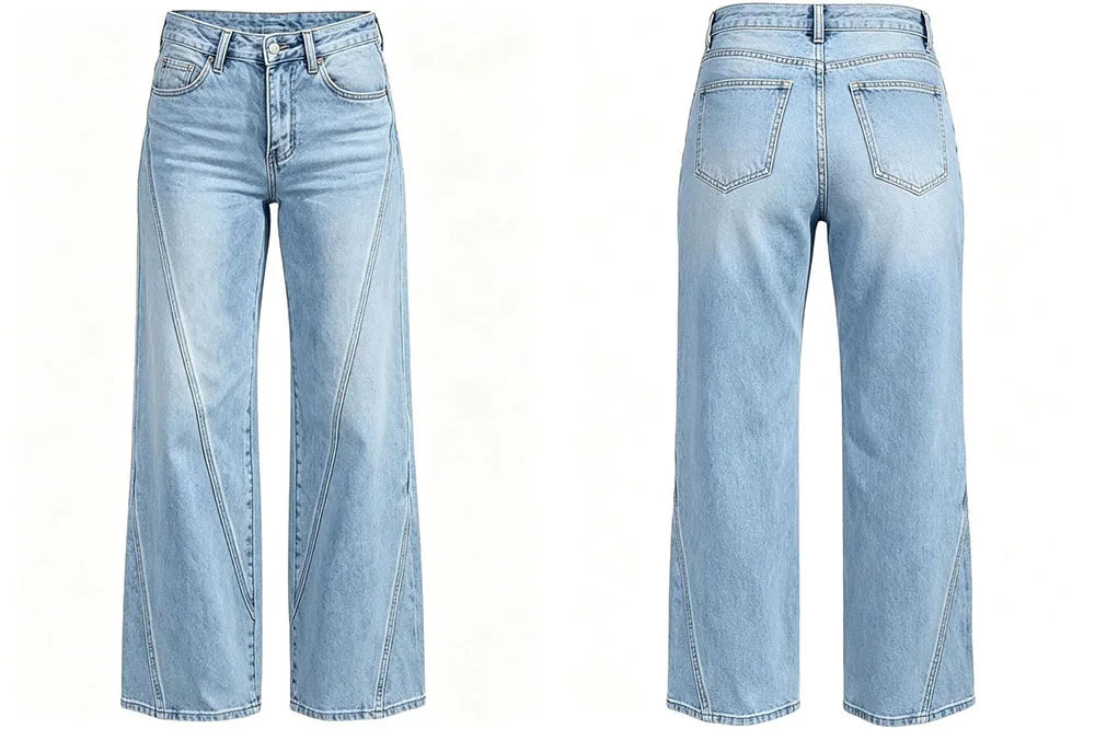 Light Blue Woman' Straight-leg Pants Casual Denim Pants Retro Spice Girls Trousers High Waist Spring Autumn Solid Color Jeans