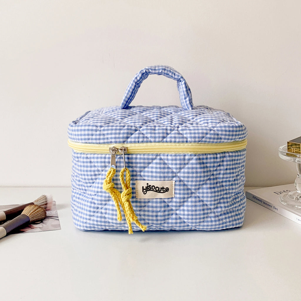 Plaid Cosmetic Bag Set Simple Style Large Capacity Portable Cosmetic Tools Storage Bag for Home Bathroom Toiletry Bag