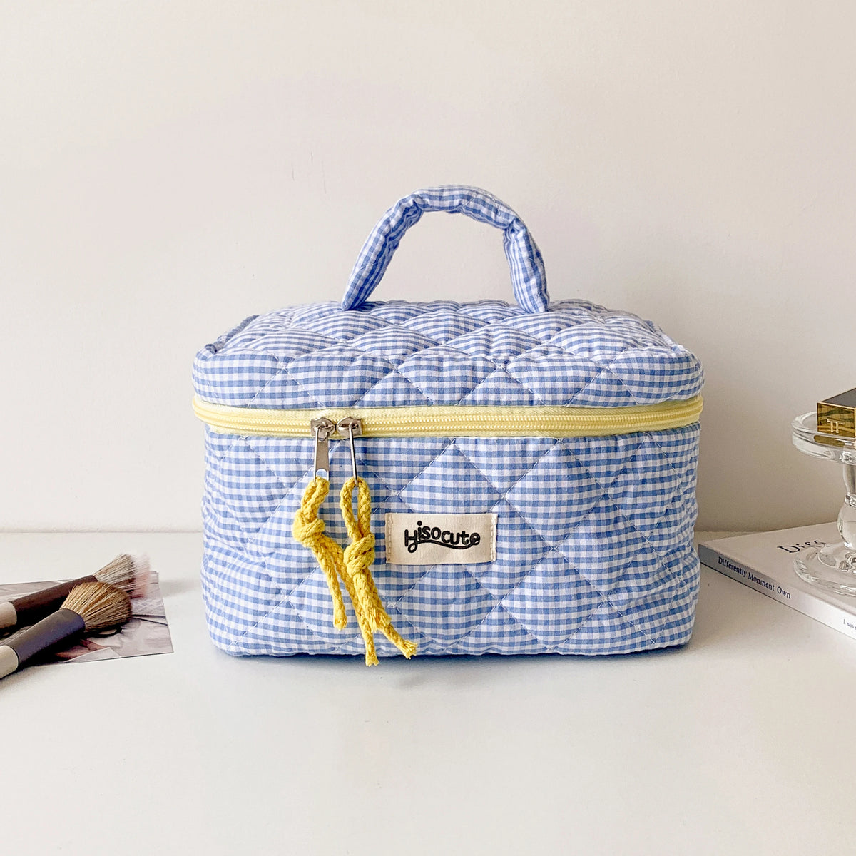Plaid Cosmetic Bag Set Simple Style Large Capacity Portable Cosmetic Tools Storage Bag for Home Bathroom Toiletry Bag
