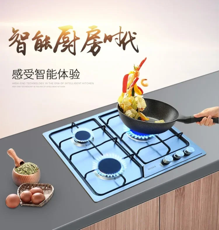 Boske 3 Burner Gas Stove Stainless Steel Panel High Power for Home Use Natural Gas LPG CEL