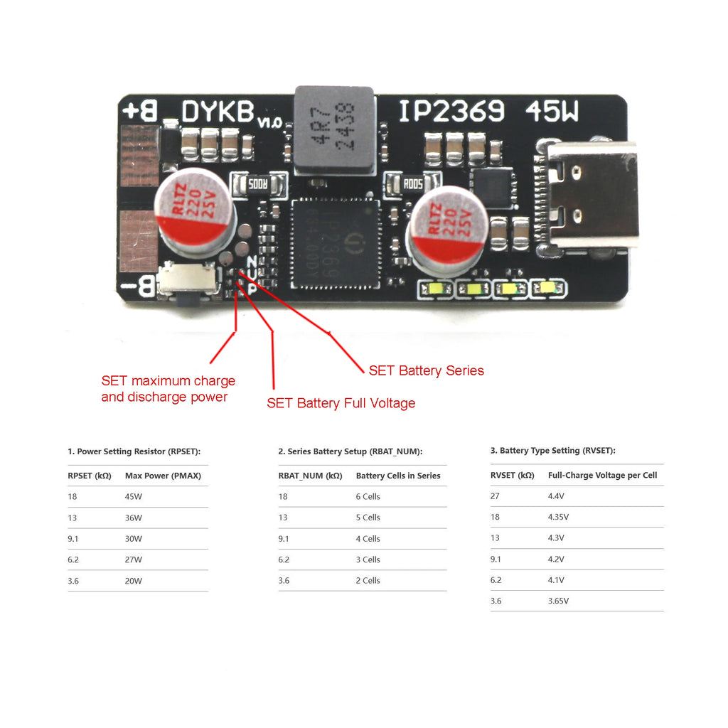 IP2369 45W 2S 3S 4S 5S 6S lithium battery Charger/Discharger module Li-ion/LiFePO4 Batteries Charger TYPE-C USB PD Fast Charging