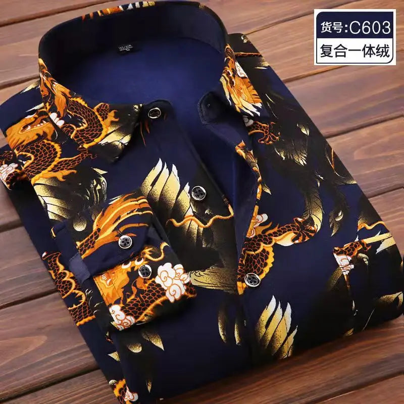 2026 Winter New arrival Men's Fashion Casual Long Sleeve Shirt autumn Men Fleece Thick Warm High Quality Large Size Shirt M-4XL