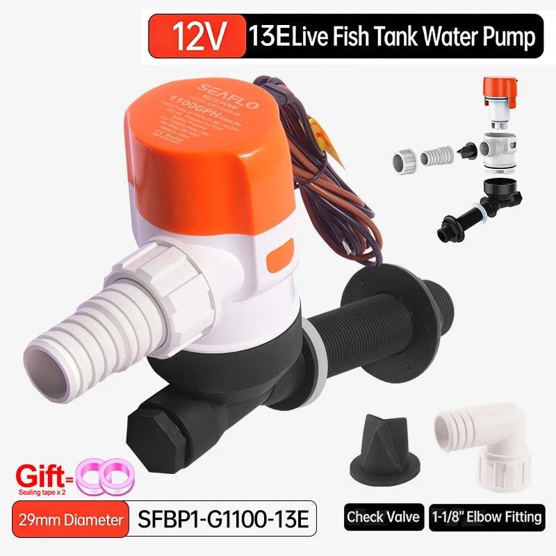 DC12V Yacht Aerator Bait Pump Livewell DC Submersible Pump for Lures, Sea Fishing, Boat Fishing, Etc.Boat Water Pump
