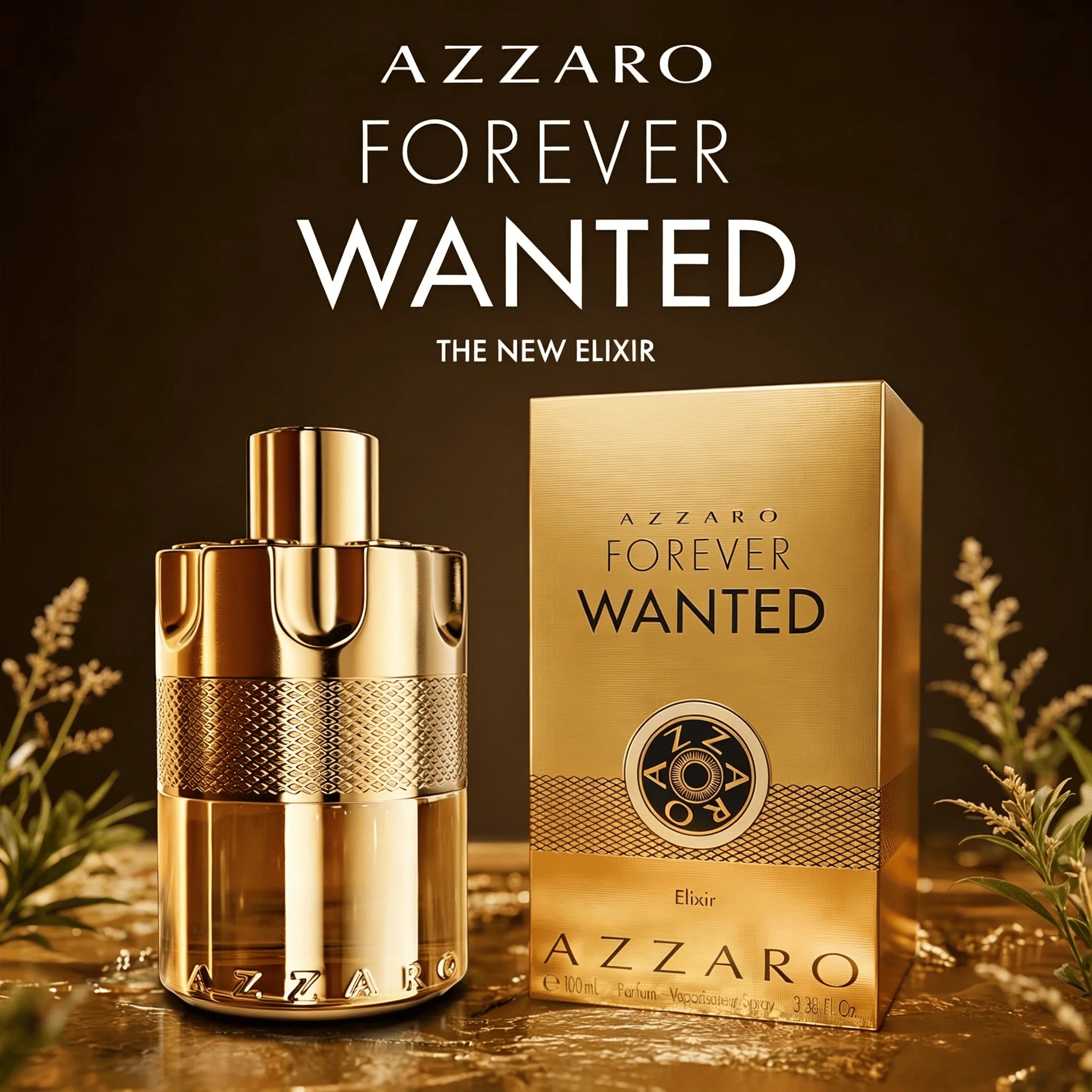 Azzaro Forever Wanted Elixir Parfum 100ML With Original Gold Gift Box Long Lasting Rich Warm Spicy Vanilla Woody Oriental Fragrance Men Perfume Shiny Gold Metallic Grenade Bottle Luxury Masculine Scent Business Night Holiday