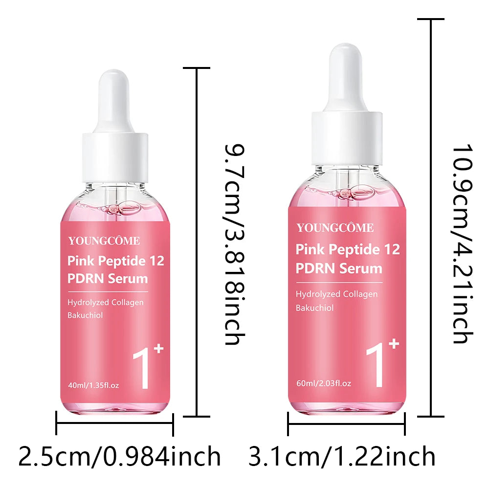 Serum YOUNGCOME Pink Peptide 12PDRN Serum with Hydrolyzed Collagen & Bakuchiol, Lightweight Daily Facial Care for All Skin Types