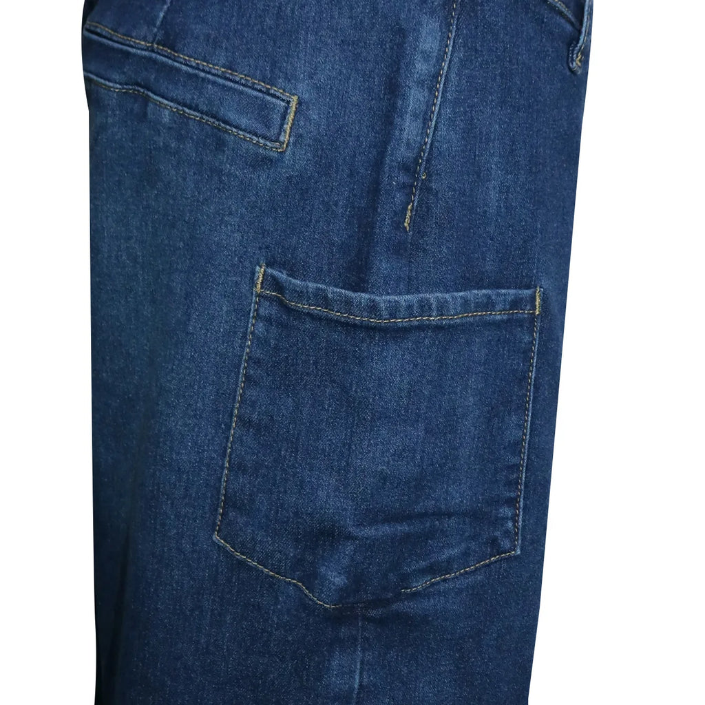 Vintage Washed Denim Wide Leg Pants Women Asymmetrical Wrap Overlap High Waist Y2K Streetwear Casual  Fashion Baggy Jeans