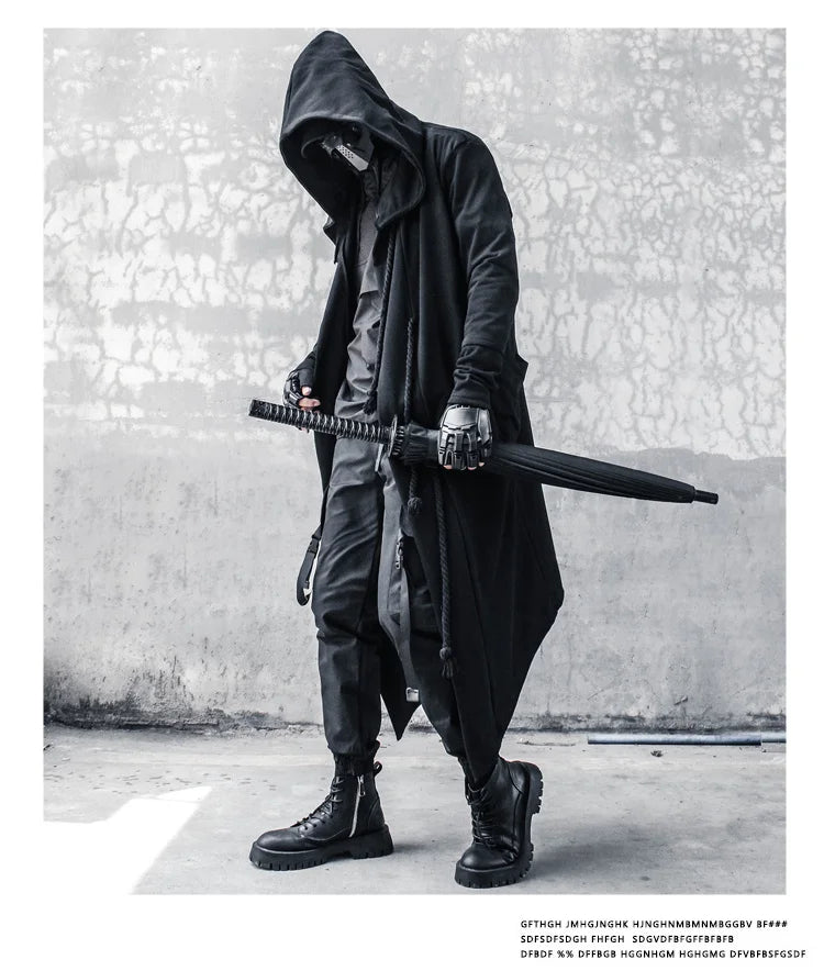 ARENS Men's Tide Spring Autumn Darkwear Warrior Large Size Windbreaker Gothic Style Long Coat Punk Cloak Hooded Wizard