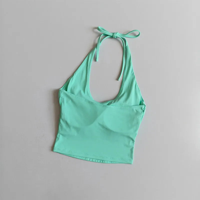 Women's Slimming Halter Neck Tube Top Yoga Vest One Cup Back Sling Fixed Gather Gym Outerwear for Summer Sexy Fitness Bras
