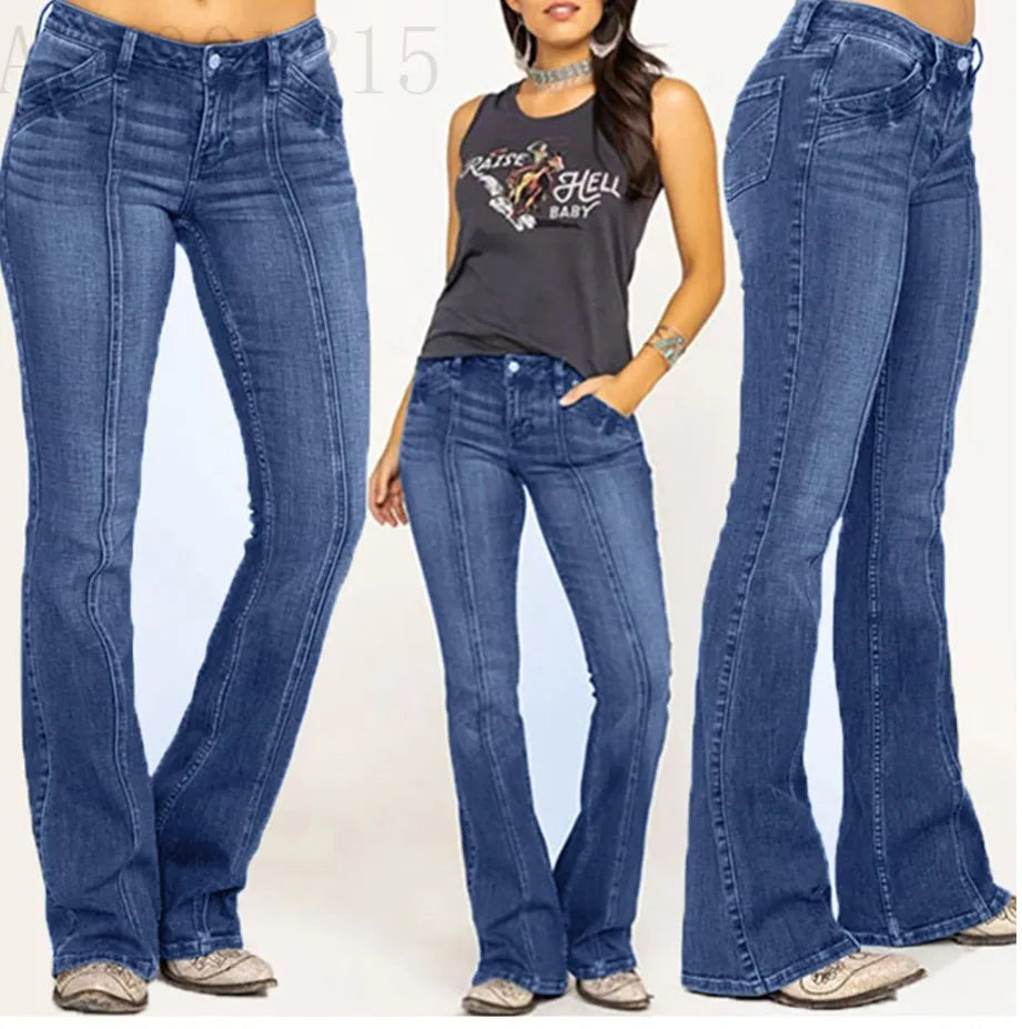 2025 New Women's Low Waist Boot Cut Jeans Fashion Slim Stretch Denim Flared Pants Casual Female Trousers XS-4XL Drop Shipping