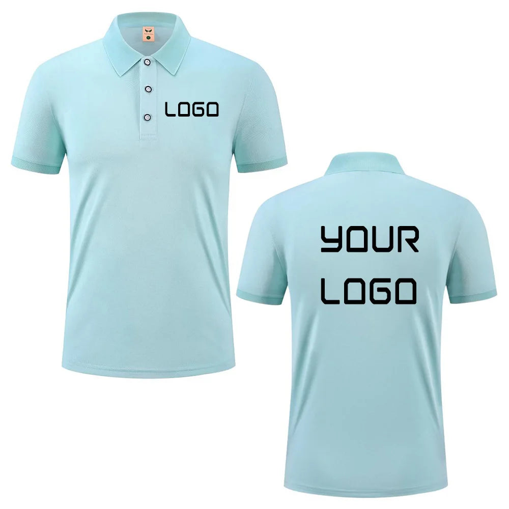 Summer casual polo shirt with custom logo print text image design, breathable workwear short sleeves, polo shirt for men women