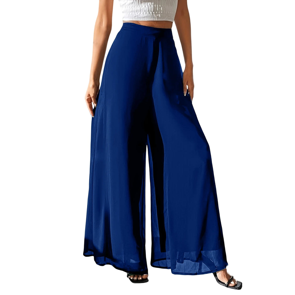 New Mom's Loose Pants Summer Fashion Versatile Ice Silk Chiffon Wide Legged Pants Women's Straight Casual 9-point Trousers