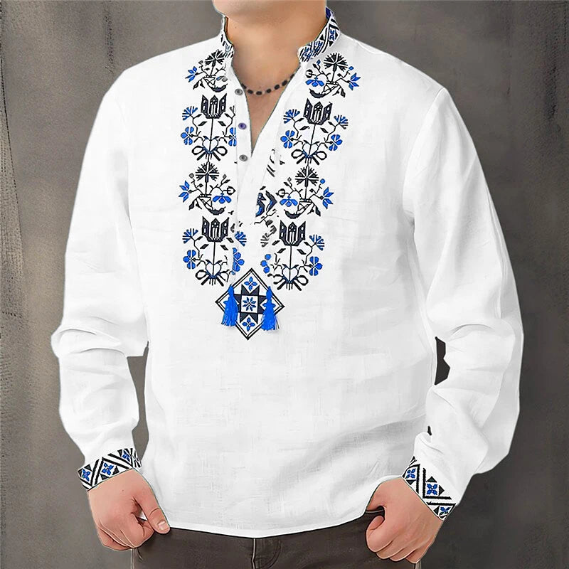 Cardigan Button Men's Shirt Casual Simple Comfortable Soft Material New Floral HD Pattern Personality Cardigan Shirt Long Sleeve