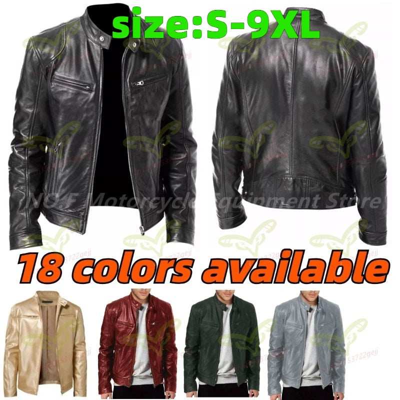 9XL Leather Men's Sports Leather Motorcycle Leather Jacket Stand Up Collar Fashionable Sports Plus Size Autumn Winter Windproof
