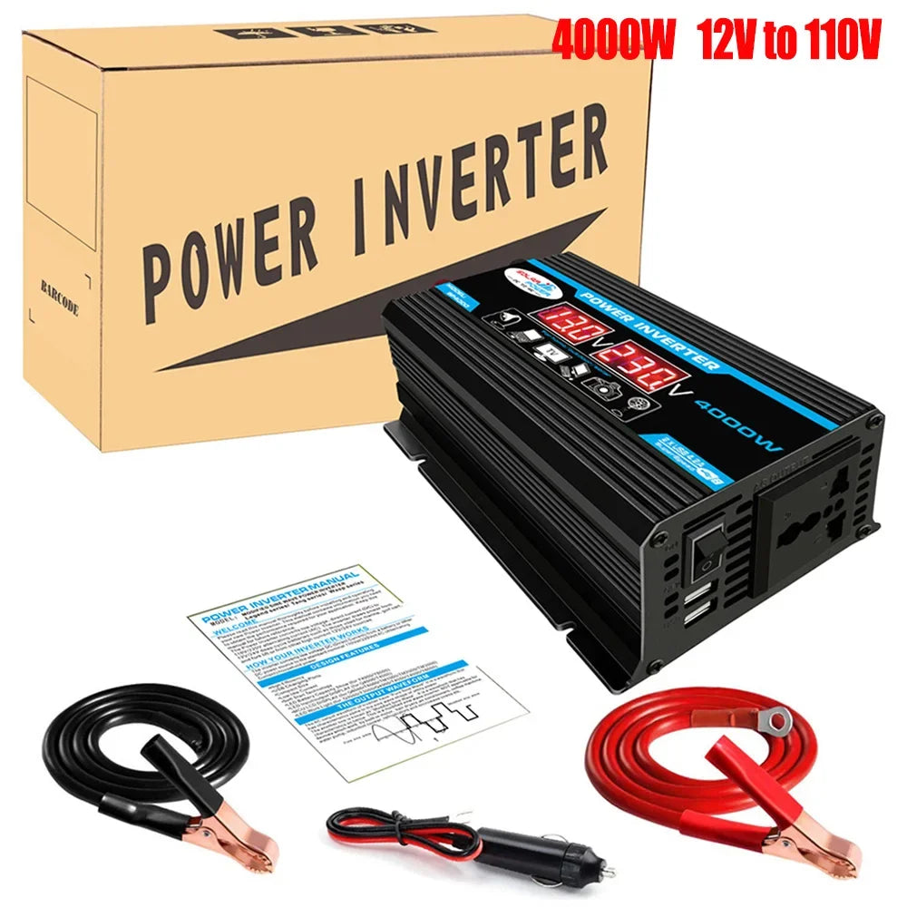 4000/6000W Inverter 12v 220v 110v Modified Sine Wave Car Power Inverter Transformer Convert LCD Display Vehicle Inverter 2USB