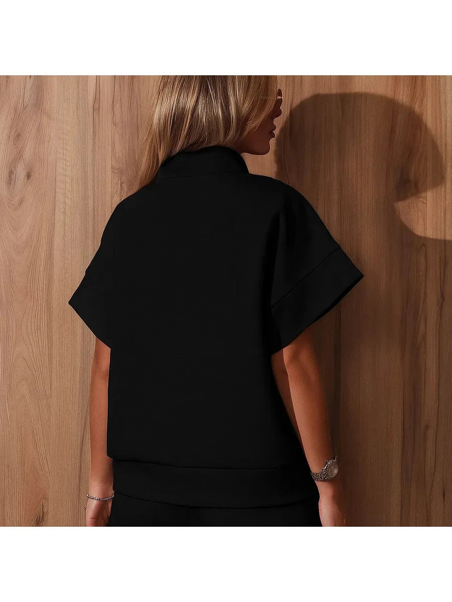 2026 Summer New Long-sleeved Shorts Sweater Set Solid Color Fashion Casual Short 2-piece Set