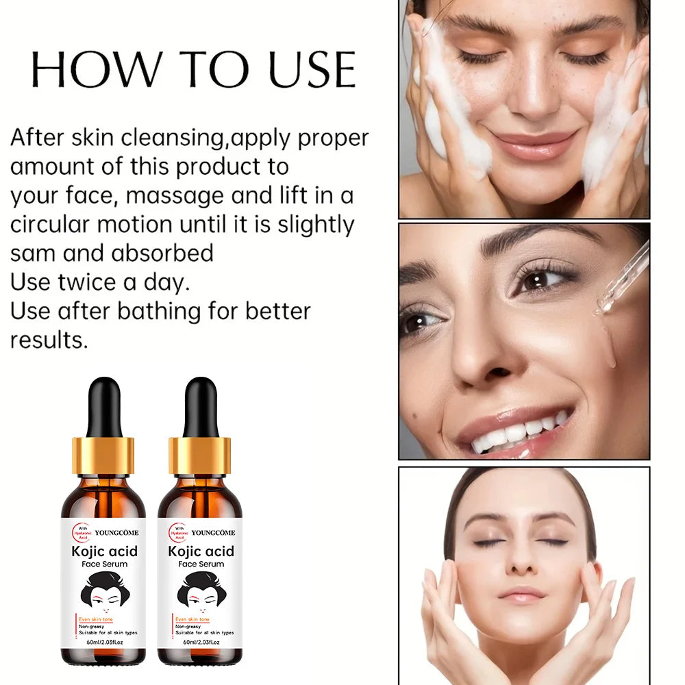 2PCS YOUNGCOME Kojic Acid Face Serum - Brightening Anti-Aging Treatment, Evens Skin ToneFades Dark Spots, Skin Essence Shrink.