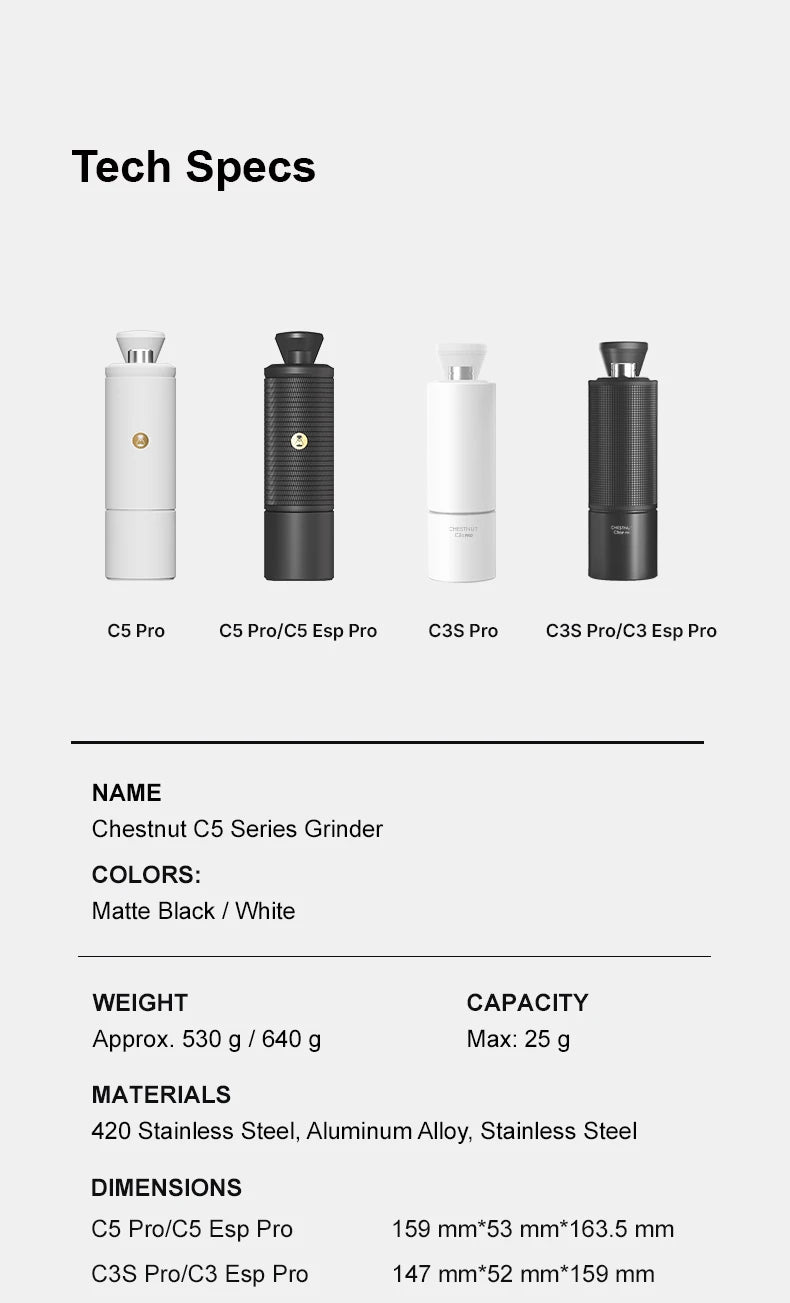 TIMEMORE C5 PRO Espresso Manual Coffee Grinder Hand Grinder Adjustable Steel Core Burr SendCleaning Brush OutdoorPortable