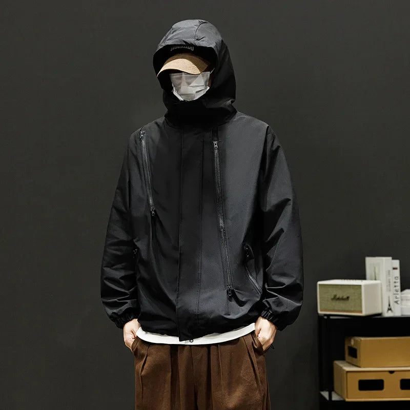 Japanese Windbreakers Men's Jacket Zipper Coat Cargo Waterproof Jackets Bomber Camping Loose Thin Softshell Hooded Hiking Jacket