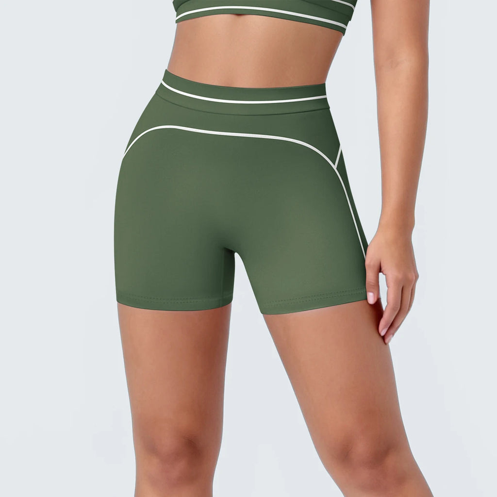 High Waist Stripe Fitness Yoga Shorts for Woman's Quick-Dry Breathable Hip-lifting Summer Gym Running Color Blocking Yoga Shorts