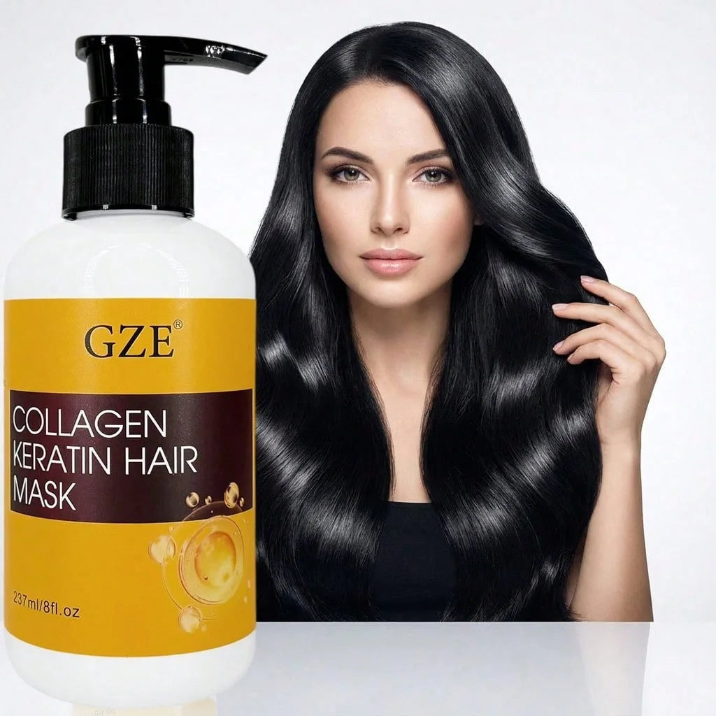 GZE Collagen Keratin Deep Repair Hair Mask for Dry Damaged Hair, Intense Nourishing Treatment, Tames Frizz, Adds Shine Softness