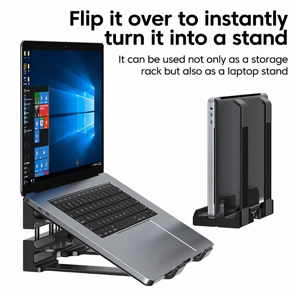 Laptop Vertical Dual-use Storage Stand Adjustable Laptop Stand With Silicone Protective Pad Holder For Laptop Tablet Smartphone