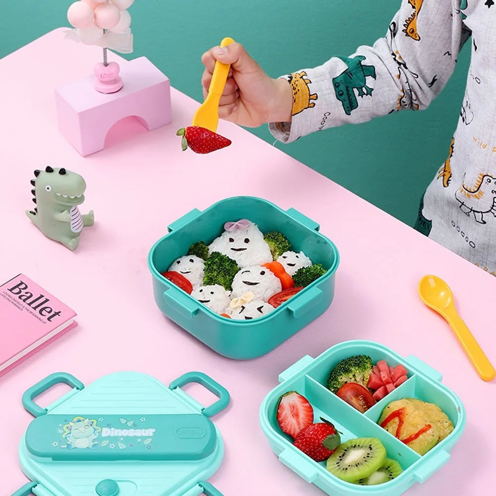 800ML/27oz Lunch Box Three-compartment Lunch Box Children's Student Tableware Container Food Cartoon Storage Box School Camping