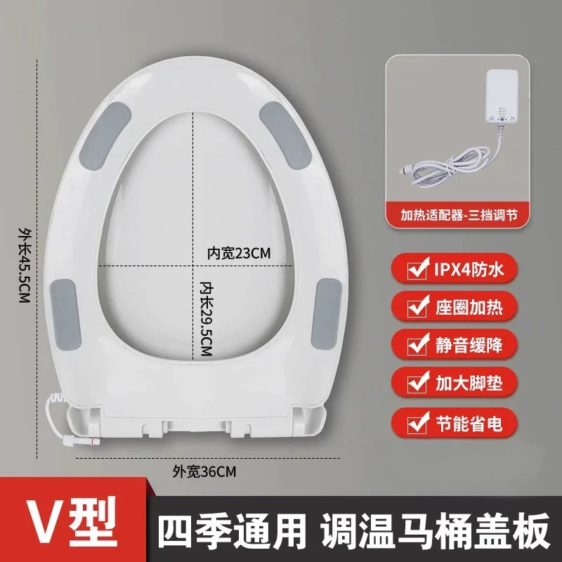 Heated Toilet Seat 4-Level Adjustable Temperature Leakproof Toilet Lid Waterproof U/V Seat Cushion Antibacterial