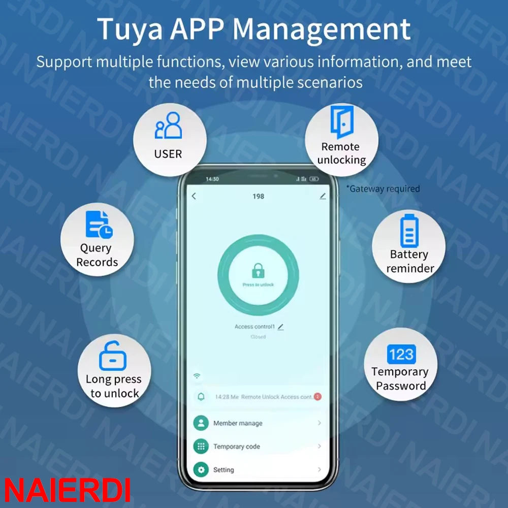 NAIERDI Smart Lock Cylinder Tuya App Fingerprint Password Unlock Electronic Door Lock Core Upgrade for Mechanical Home Lock