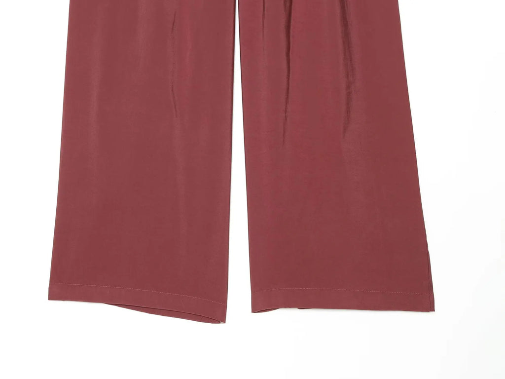 BSAY 2026 Women's Two Piece Set V-Neck Sleeveless Wrap Top With Bow Tie Elastic Waist Wide Leg Pants Elegant Solid Color Outfit